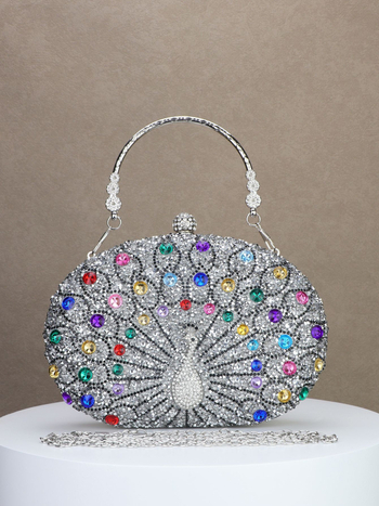 Peacock Diamond večernja torbica, retro europsko-američki stil za zabave, crna luksuzna torbica za haljinu