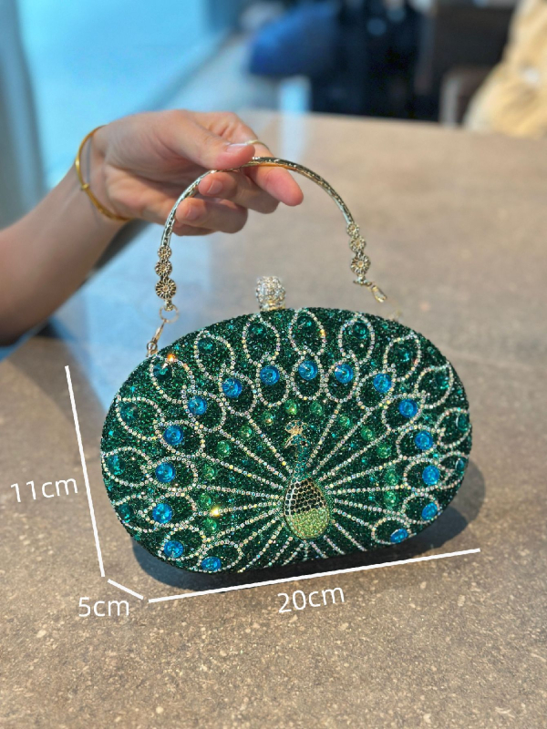 Peacock Diamond večernja torbica, retro europsko-američki stil za zabave, crna luksuzna torbica za haljinu