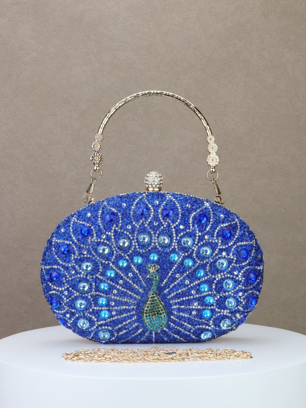 Peacock Diamond večernja torbica, retro europsko-američki stil za zabave, crna luksuzna torbica za haljinu