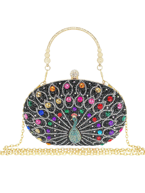 Peacock Diamond večernja torbica, retro europsko-američki stil za zabave, crna luksuzna torbica za haljinu