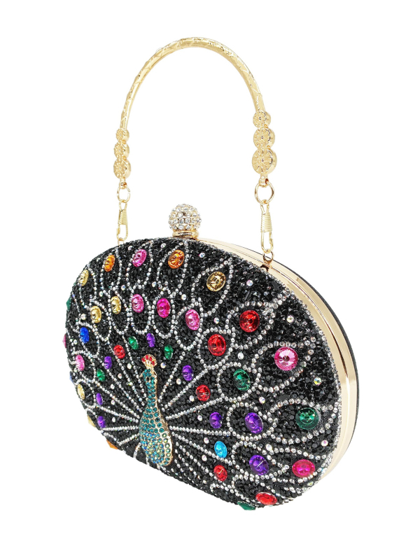 Peacock Diamond večernja torbica, retro europsko-američki stil za zabave, crna luksuzna torbica za haljinu