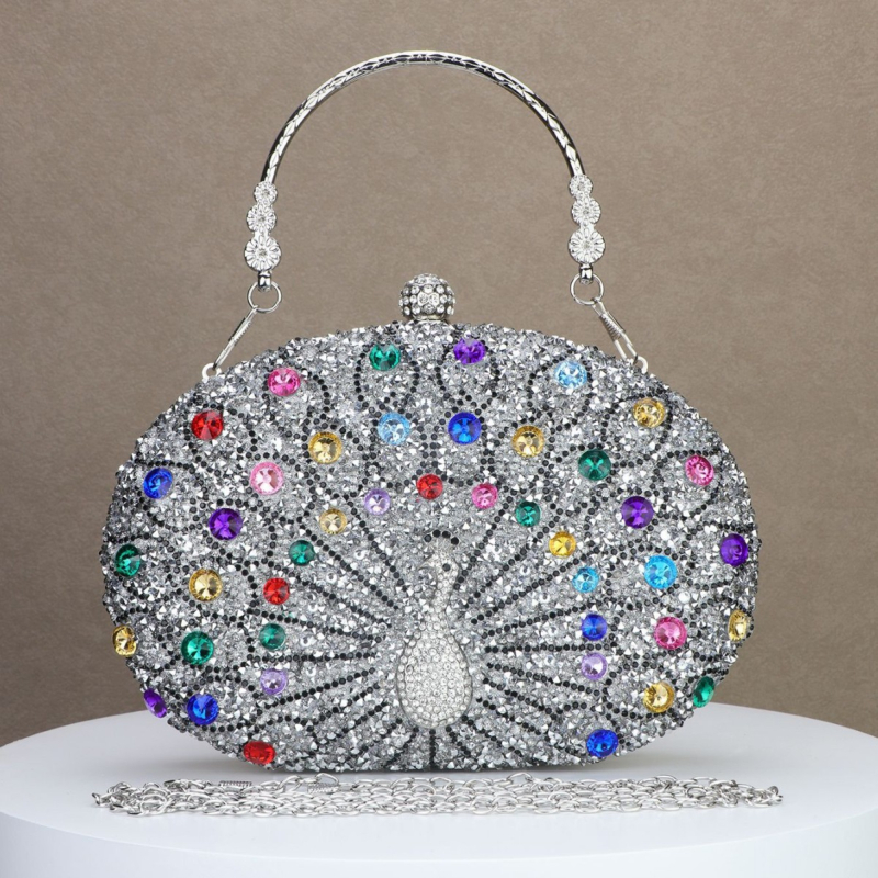 Peacock Diamond večernja torbica, retro europsko-američki stil za zabave, crna luksuzna torbica za haljinu