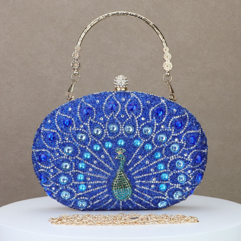 Peacock Diamond večernja torbica, retro europsko-američki stil za zabave, crna luksuzna torbica za haljinu
