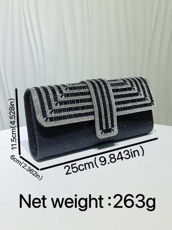 Ženska večernja torbica sa štrasom, s remenom za rame i clutch za banket