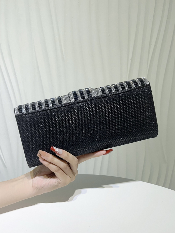 Ženska večernja torbica sa štrasom, s remenom za rame i clutch za banket