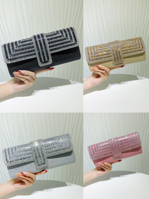 Ženska večernja torbica sa štrasom, s remenom za rame i clutch za banket