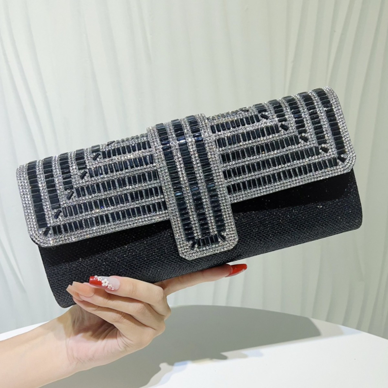 Ženska večernja torbica sa štrasom, s remenom za rame i clutch za banket