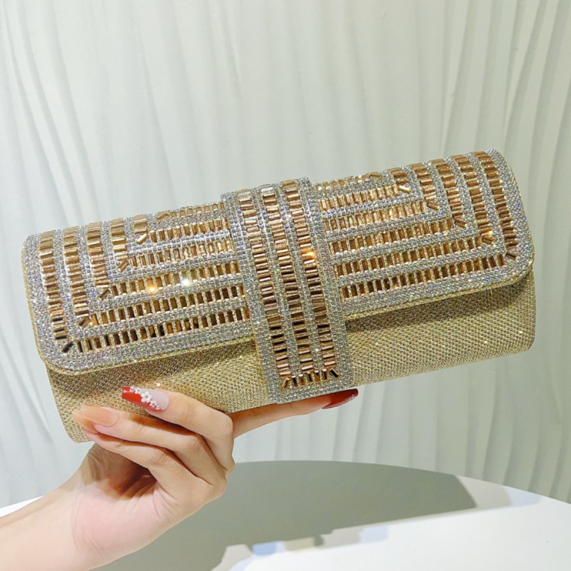 Ženska večernja torbica sa štrasom, s remenom za rame i clutch za banket