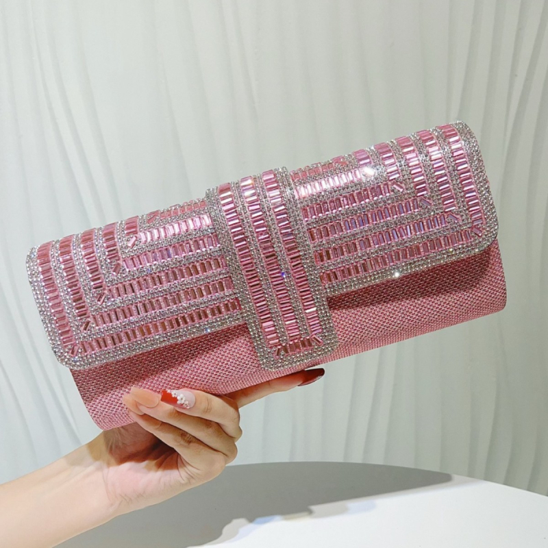 Ženska večernja torbica sa štrasom, s remenom za rame i clutch za banket