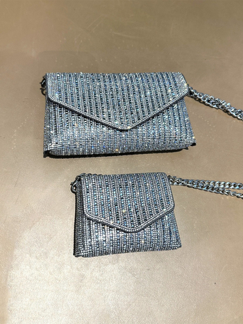 Rhinestone lánc mini négyzet alakú táska, vállon átvethető, boríték-stílus, PVC