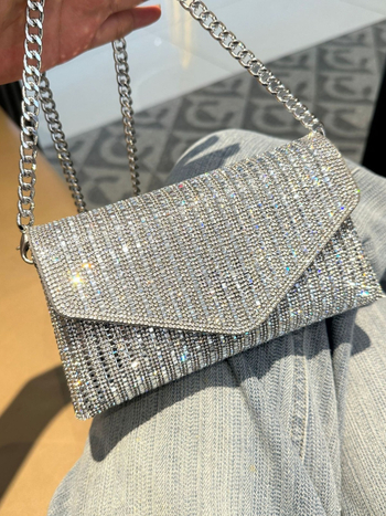 Rhinestone lánc mini négyzet alakú táska, vállon átvethető, boríték-stílus, PVC