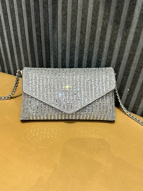 Rhinestone lánc mini négyzet alakú táska, vállon átvethető, boríték-stílus, PVC