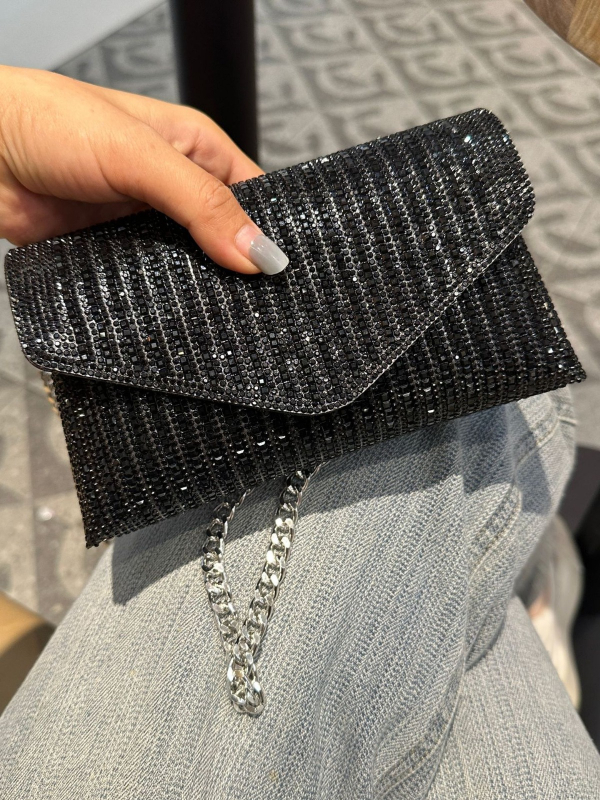 Rhinestone lánc mini négyzet alakú táska, vállon átvethető, boríték-stílus, PVC