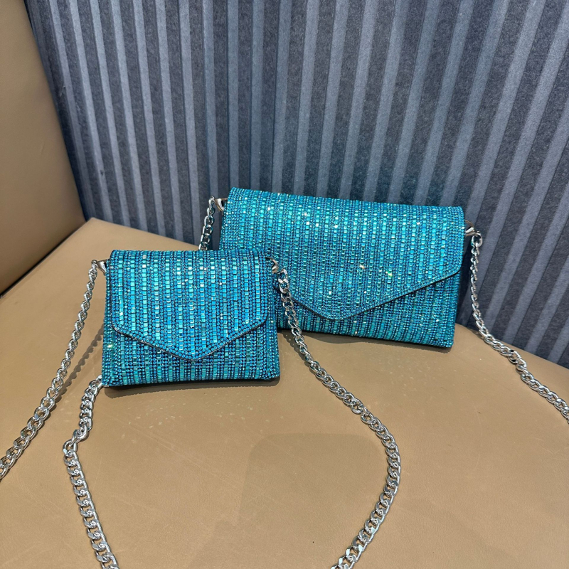 Rhinestone lánc mini négyzet alakú táska, vállon átvethető, boríték-stílus, PVC
