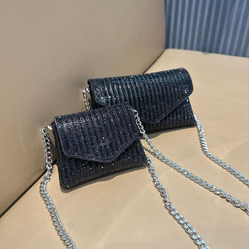 Rhinestone lánc mini négyzet alakú táska, vállon átvethető, boríték-stílus, PVC