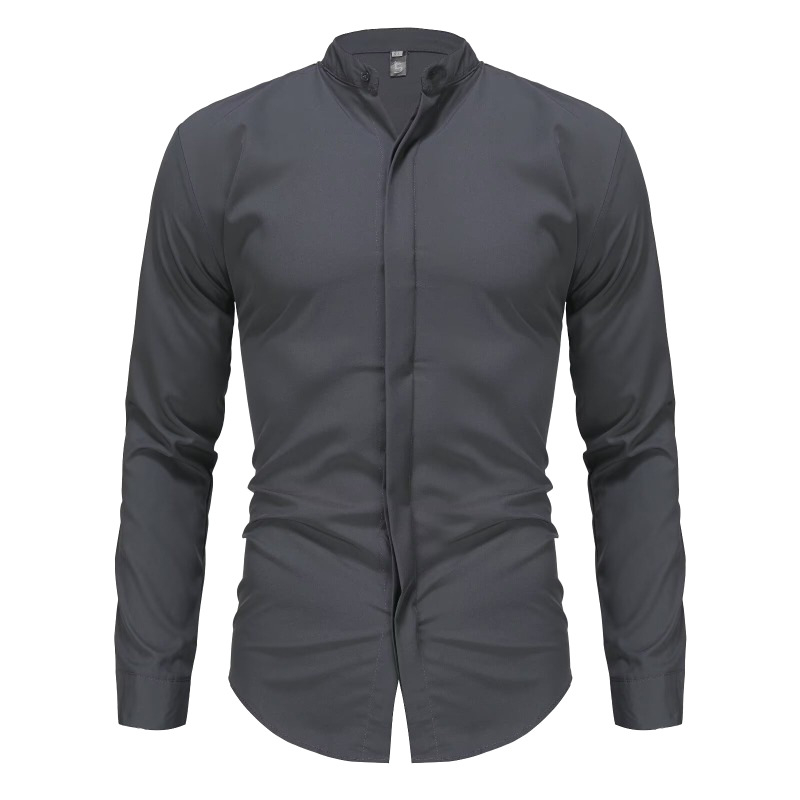 Muška košulja s frančkim stojećim ovratnikom i skrivenim gumbima, bez peglanja, slim fit, dugi rukav, hladna šifonska poliester tkanina, casual radni stil