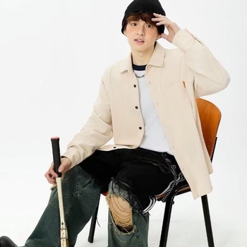 Férfi kordbársony ingkabát, őszi-téli, laza szabású, hosszú ujjú