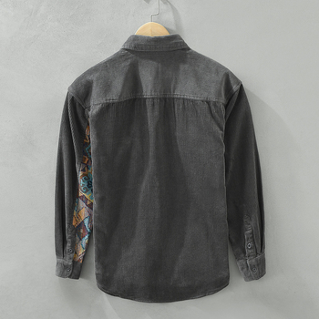 Férfi corduroy patchwork hosszú ujjú ing, 100% pamut, lazán szabott, őszi-téli szezonra