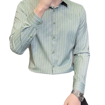 2026 nova muška košulja s crnim prugama, dugi rukav, poslovni casual, slim fit, bez peglanja
