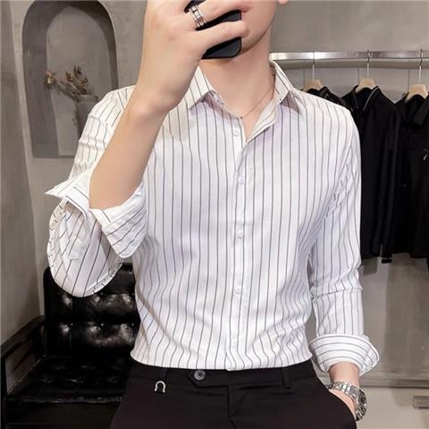2026 nova muška košulja s crnim prugama, dugi rukav, poslovni casual, slim fit, bez peglanja