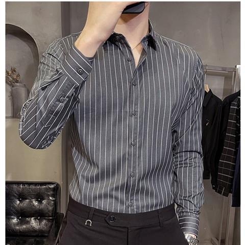2026 nova muška košulja s crnim prugama, dugi rukav, poslovni casual, slim fit, bez peglanja