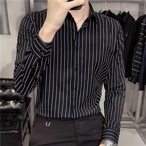 2026 nova muška košulja s crnim prugama, dugi rukav, poslovni casual, slim fit, bez peglanja