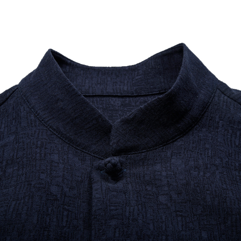 Férfi len-pamut ing kínai stílusban, jacquard mintával, hosszú ujjú, őszi-téli szezonhoz