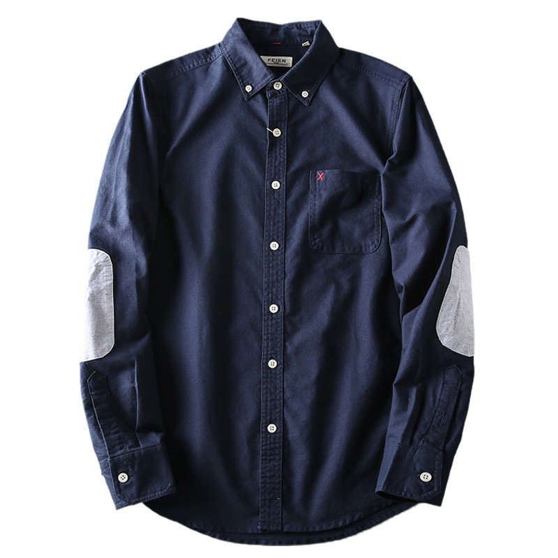 Muška slim-fit košulja s zakrpama na laktovima, od pamuk Oxford platna, oprana