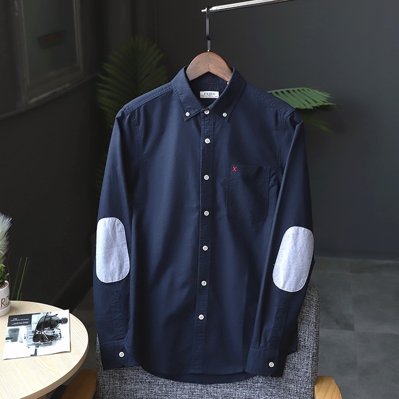 Muška slim-fit košulja s zakrpama na laktovima, od pamuk Oxford platna, oprana