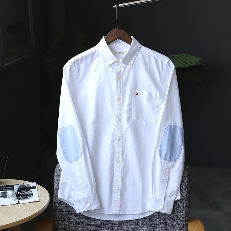 Muška slim-fit košulja s zakrpama na laktovima, od pamuk Oxford platna, oprana