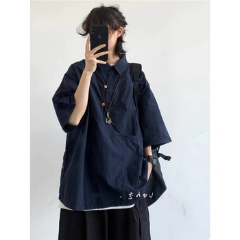 Muška košulja CityboyPOLO u japanskom retro stilu, ljeto, hongkonški stil, slobodan kroj, reverni ovratnik, kratki rukavi, jednobojna