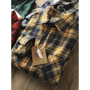 Težak američki vintage karirani shacket s fleece unutarnjom podstavom, muški dugi rukav, jesen i zima