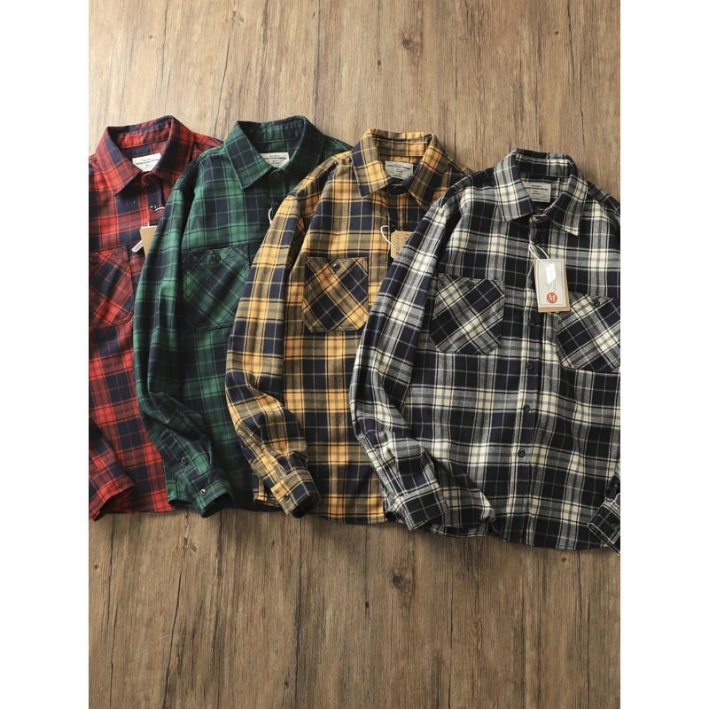 Težak američki vintage karirani shacket s fleece unutarnjom podstavom, muški dugi rukav, jesen i zima