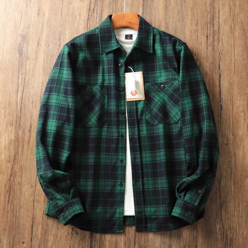 Težak američki vintage karirani shacket s fleece unutarnjom podstavom, muški dugi rukav, jesen i zima