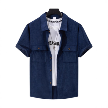 Férfi nyári corduroy jacquard rövid ujjú ing-jacke, laza szabás, 2025 nyár