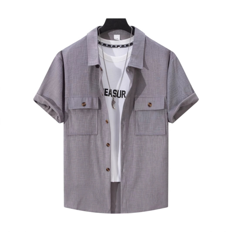 Férfi nyári corduroy jacquard rövid ujjú ing-jacke, laza szabás, 2025 nyár