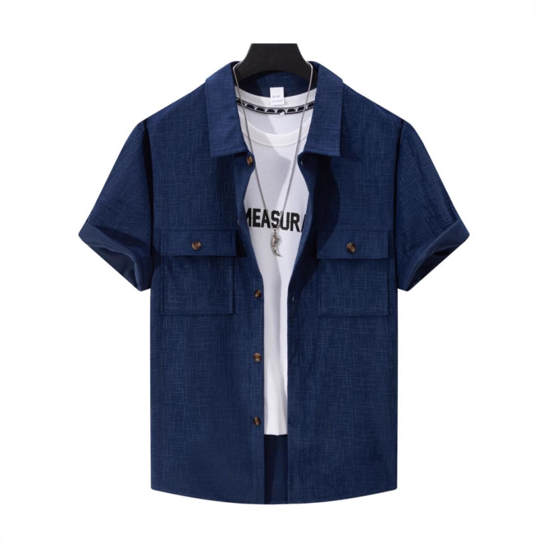 Férfi nyári corduroy jacquard rövid ujjú ing-jacke, laza szabás, 2025 nyár