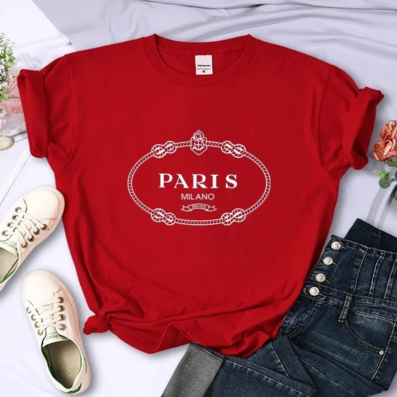 Ženski T-shirt s otiskom, 100% pamuk, udoban oversize kroj, Paris inspiriran, Y2K okrugli izrez