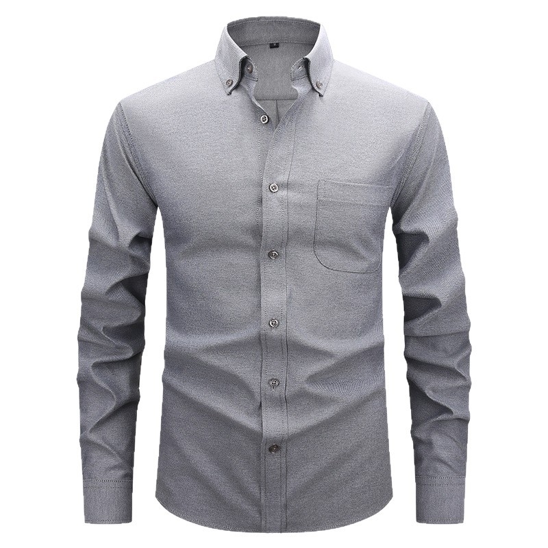 Férfi fehér Oxford ing, hosszú ujjú, casual, gombos gallérral, egyszínű, plusz méret