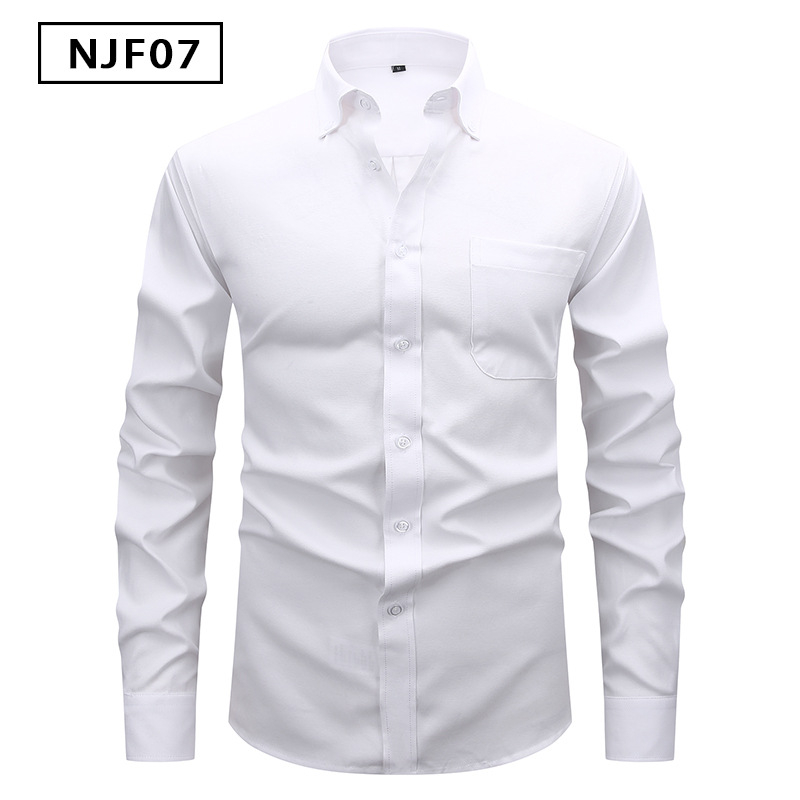 Férfi fehér Oxford ing, hosszú ujjú, casual, gombos gallérral, egyszínű, plusz méret