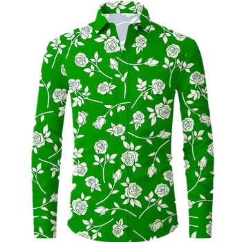 Férfi virágos ing — slim fit, hosszú ujjú, négyirányban elasztikus anyagú