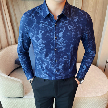 Férfi virágos ing — slim fit, hosszú ujjú, négyirányban elasztikus anyagú
