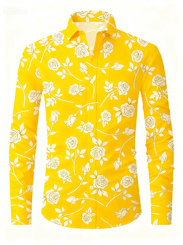 Férfi virágos ing — slim fit, hosszú ujjú, négyirányban elasztikus anyagú
