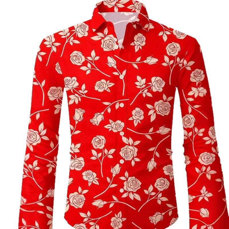 Férfi virágos ing — slim fit, hosszú ujjú, négyirányban elasztikus anyagú