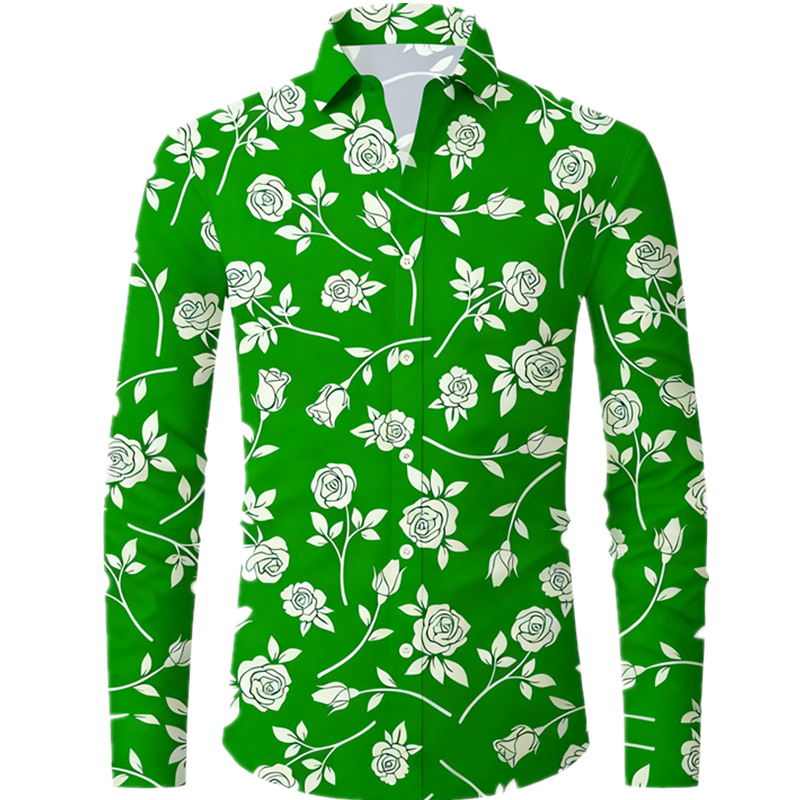 Férfi virágos ing — slim fit, hosszú ujjú, négyirányban elasztikus anyagú