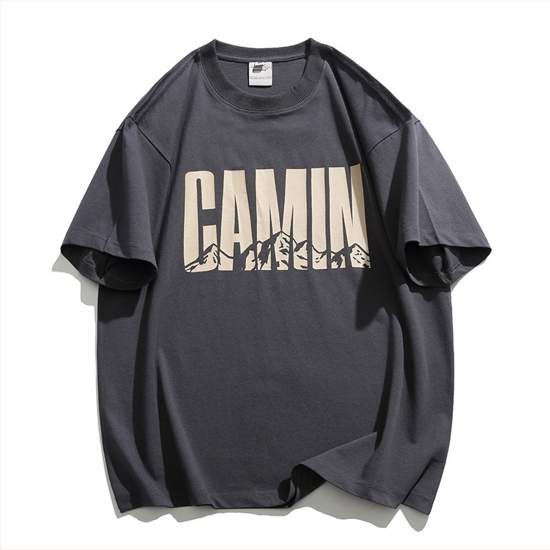 Težak pamučni muški T-shirt s kratkim rukavima, ljetna kolekcija 2025, jednostavan natpis s literama, svestran casual komad