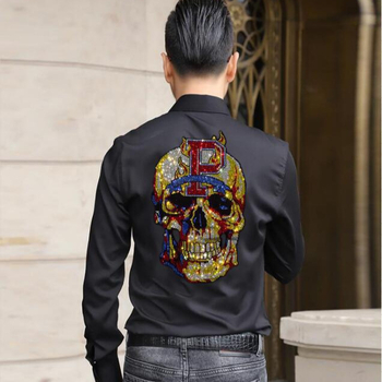 2021 Férfiaknak tervezett karcsú szabású, casual rhinestone-díszítésű ing álló gallérral
