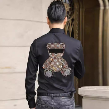 2021 Férfiaknak tervezett karcsú szabású, casual rhinestone-díszítésű ing álló gallérral