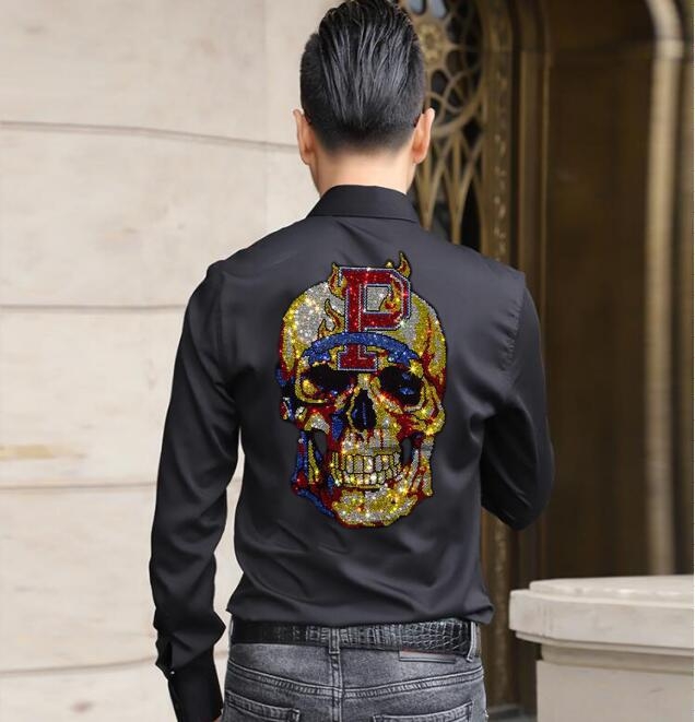 2021 Férfiaknak tervezett karcsú szabású, casual rhinestone-díszítésű ing álló gallérral