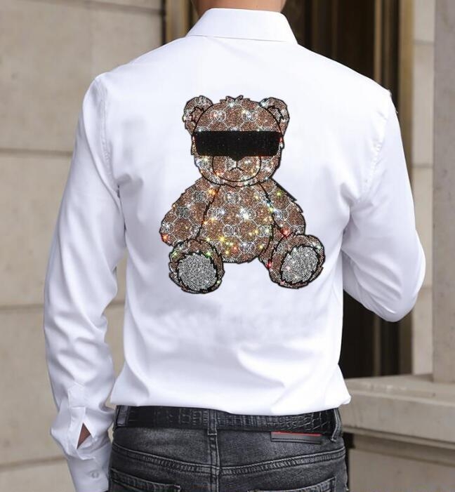 2021 Férfiaknak tervezett karcsú szabású, casual rhinestone-díszítésű ing álló gallérral